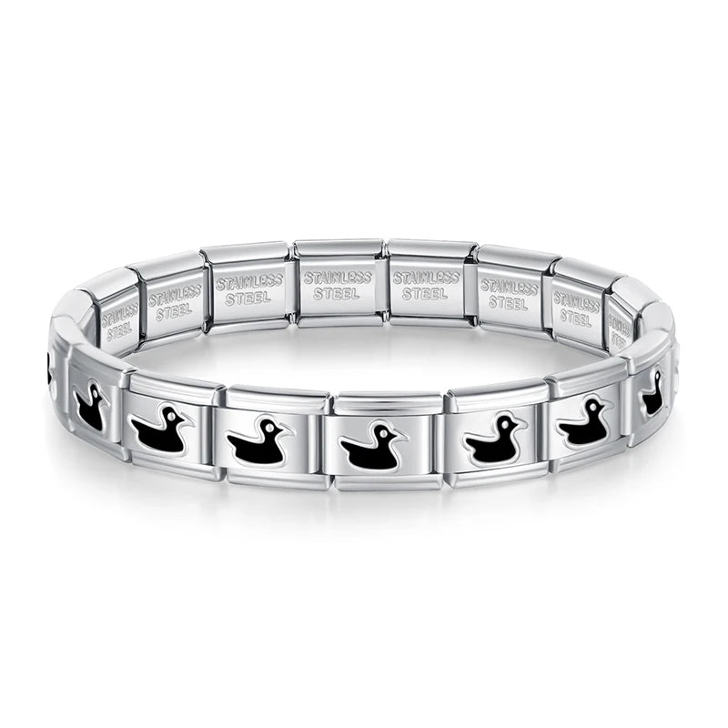 Pulsera Base Completa - Eslabón Corazón Continuo (Acero Plateado)