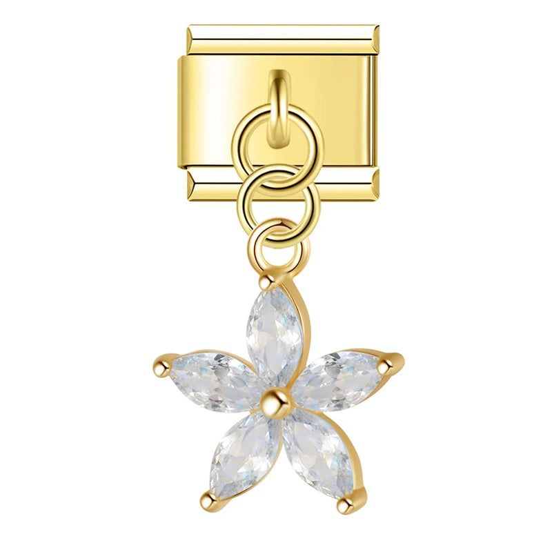 Charm Italiano Colgante - Colección Botánica Lujosa (Flores, Hojas y Zirconias)