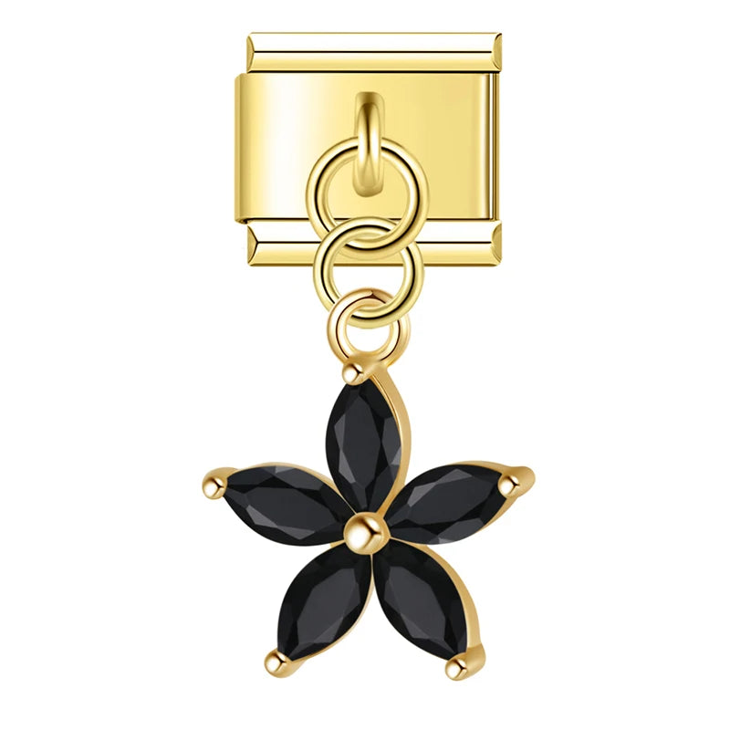 Charm Italiano Colgante - Colección Botánica Lujosa (Flores, Hojas y Zirconias)