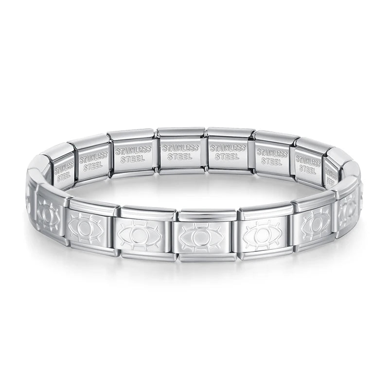 Complete Italian Bracelet - Engraved Silver Edition (Mystical and Geometric Symbols)