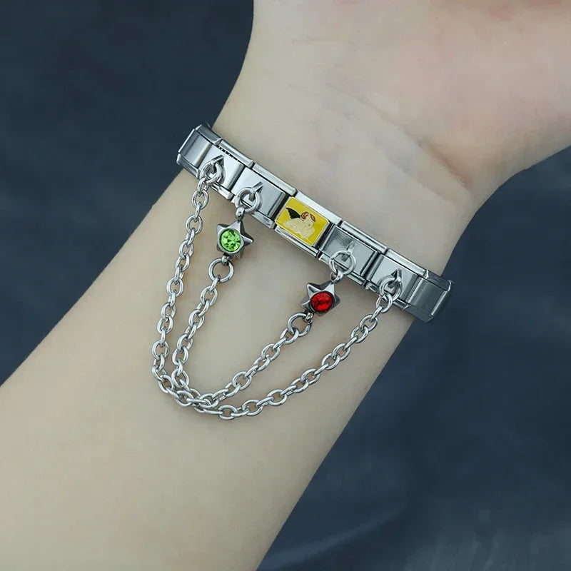 Charm Italiano Doble - Cadena de Seguridad con Mini-Colgante (Plata y Zirconias)