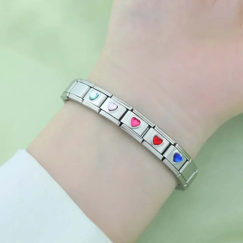 Charm Italiano Plano - Corazón Solitario de Zirconia (Piedras de Color)