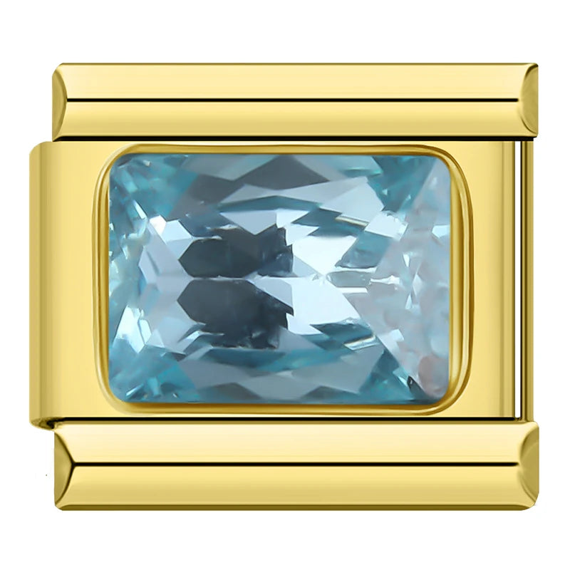 Charm Italiano Plano - Solitario Rectangular (Talla Esmeralda y Colores)