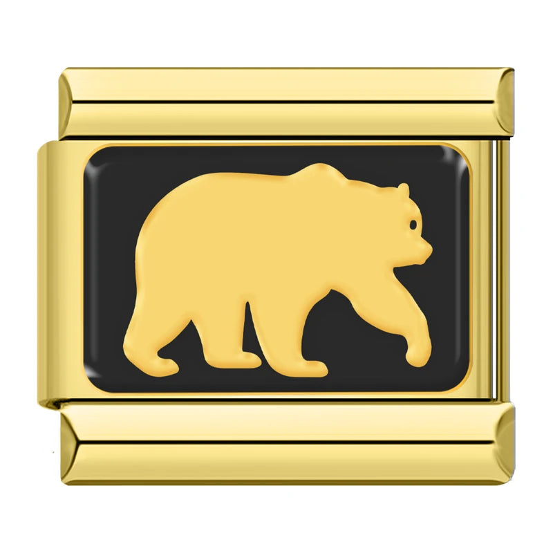 Charm Italiano Plano - Colección Siluetas Animales (Oro sobre Negro)