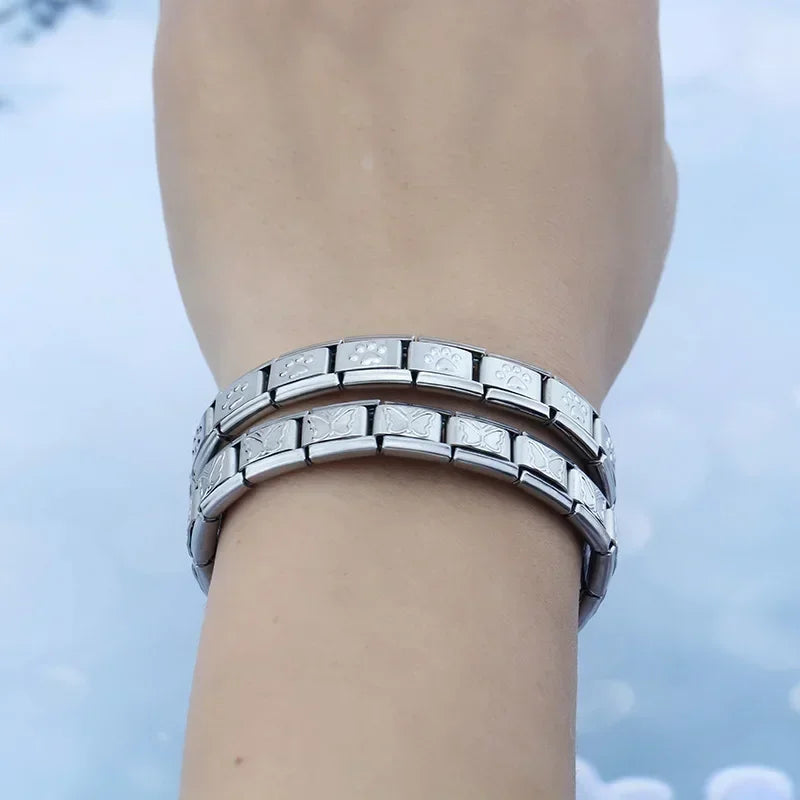 Complete Italian Bracelet - Engraved Silver Edition (Princess, Hearts and Stars)