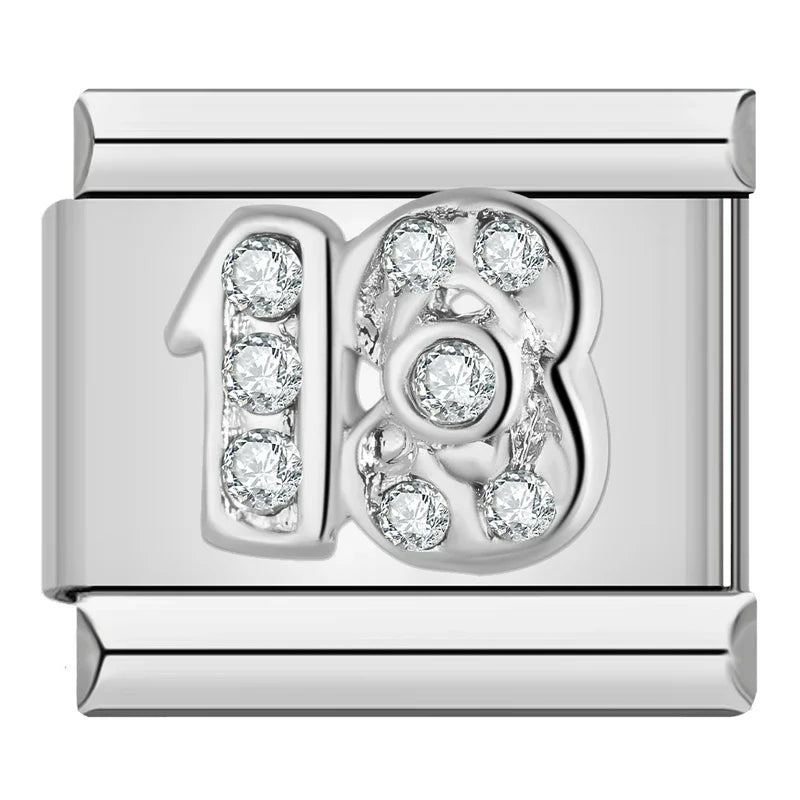 Charm Italiano Plano - Iniciales de Plata con Brillantes (Letras A-Z)