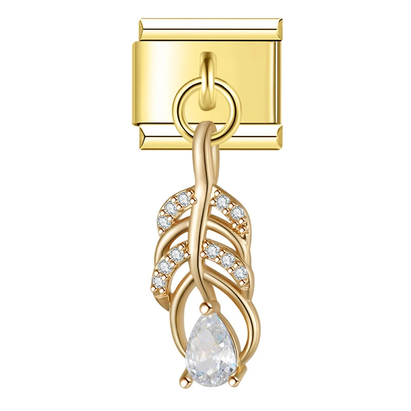 Charm Italiano Colgante - Colección Botánica Lujosa (Flores, Hojas y Zirconias)