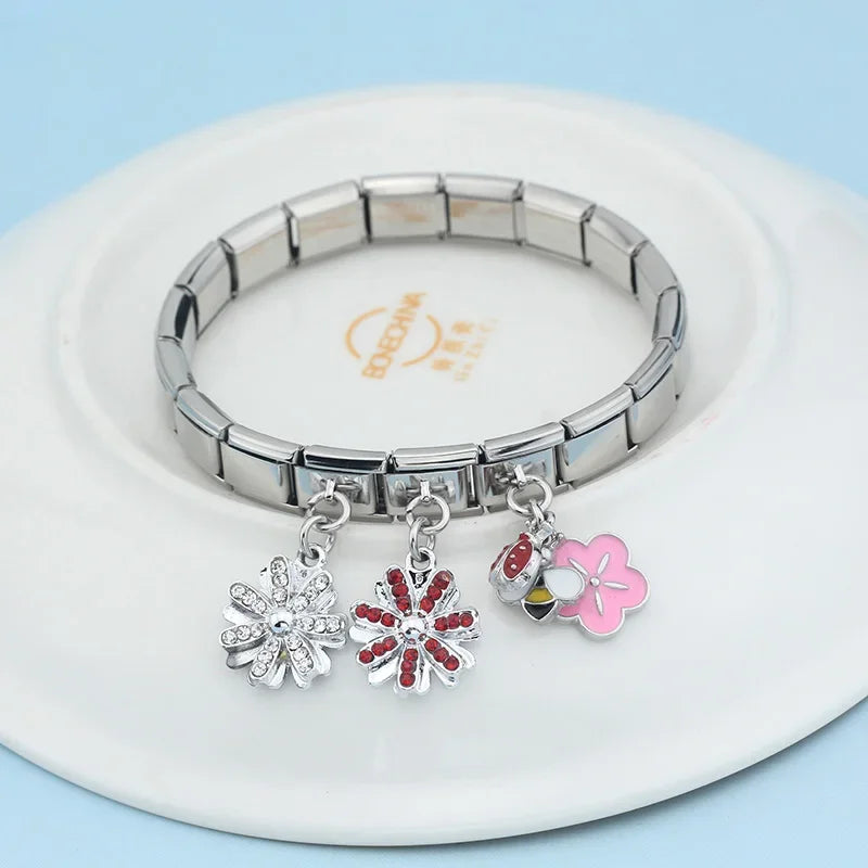 Charm Italiano Colgante - Colección Jardín Floral (Margaritas y Cristales)