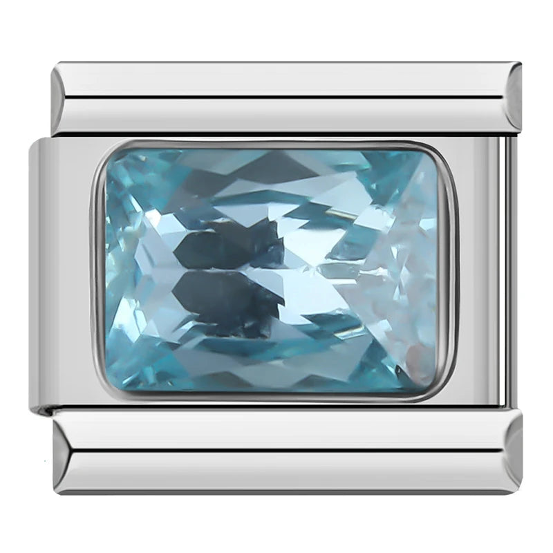 Charm Italiano Plano - Solitario Rectangular de Zirconia (Piedras de Color)