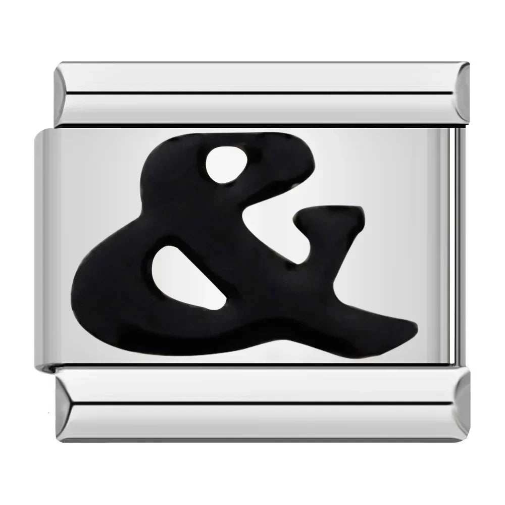 Charm Italiano Plano - Iniciales Negras en Relieve (Letras y Símbolos)