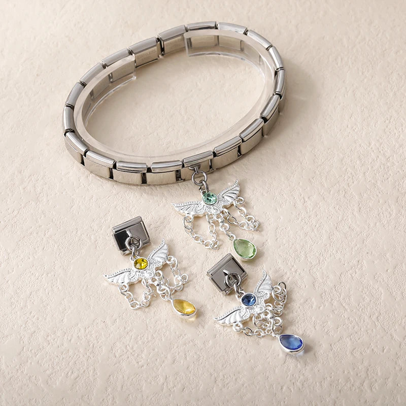 Charm Italiano Colgante - Ángel y Tassel de Cristal (Máximo Brillo)