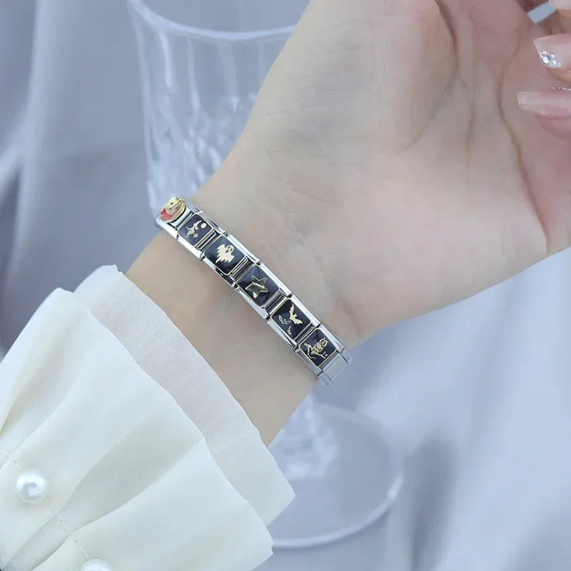 Charm Italiano Plano - Colección Halloween Gótico (Cráneos, Murciélagos y Luna)