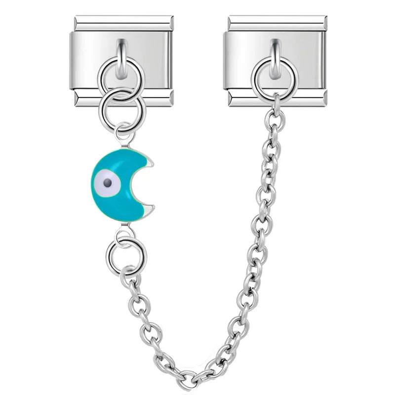 Charm Italiano Doble - Cadena con Ojo Protector (Corazón y Luna Pop)