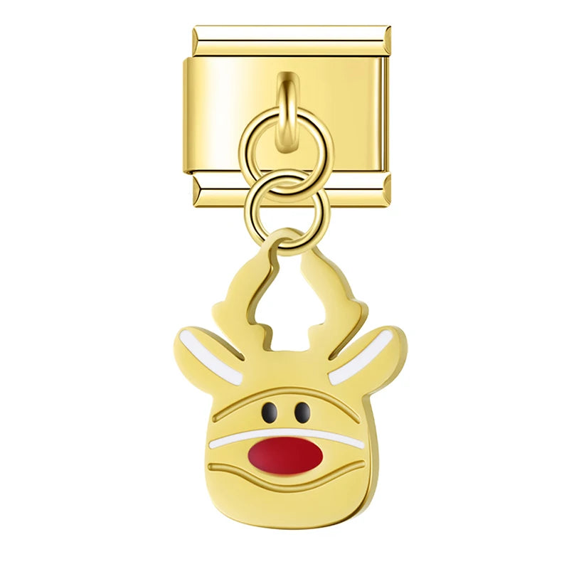 Charm Italiano Colgante - Colección Navidad Dorada (Muñeco de Nieve, Reno, Regalos)