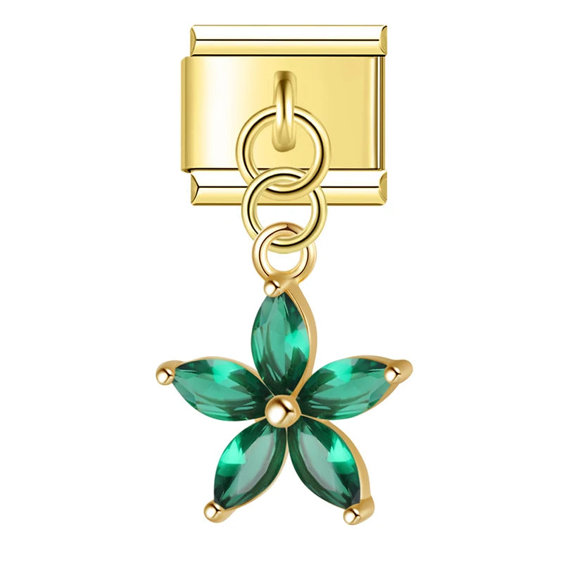 Charm Italiano Colgante - Colección Botánica Lujosa (Flores, Hojas y Zirconias)