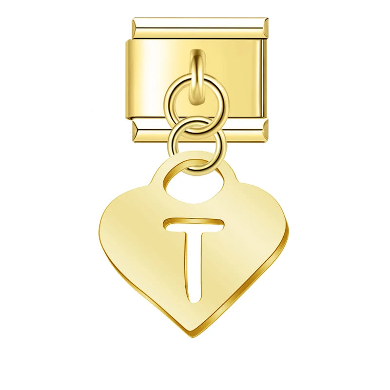 Charm Italiano Colgante - Inicial Corazón Dorado (Letras A-Z)