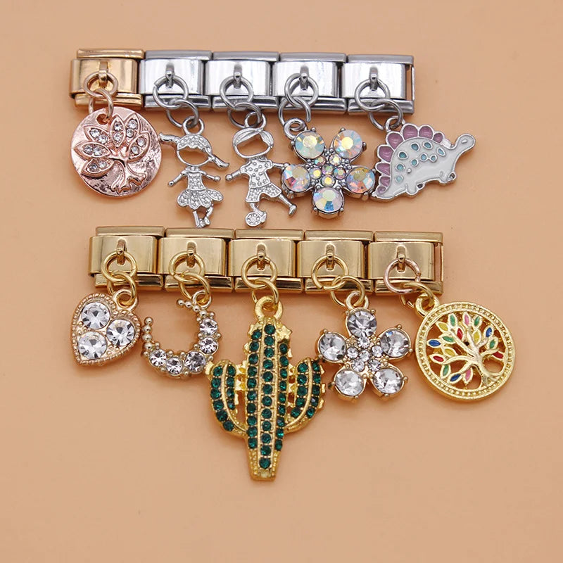 Charm Italiano Colgante - Colección Naturaleza y Familia (Niños, Flores, Luna)