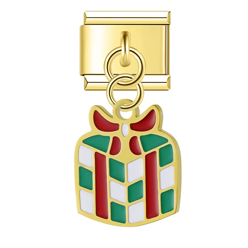 Charm Italiano Colgante - Colección Navidad Dorada (Muñeco de Nieve, Reno, Regalos)