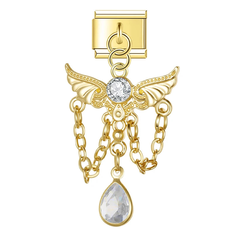 Charm Italiano Colgante - Ángel y Tassel de Cristal (Máximo Brillo)