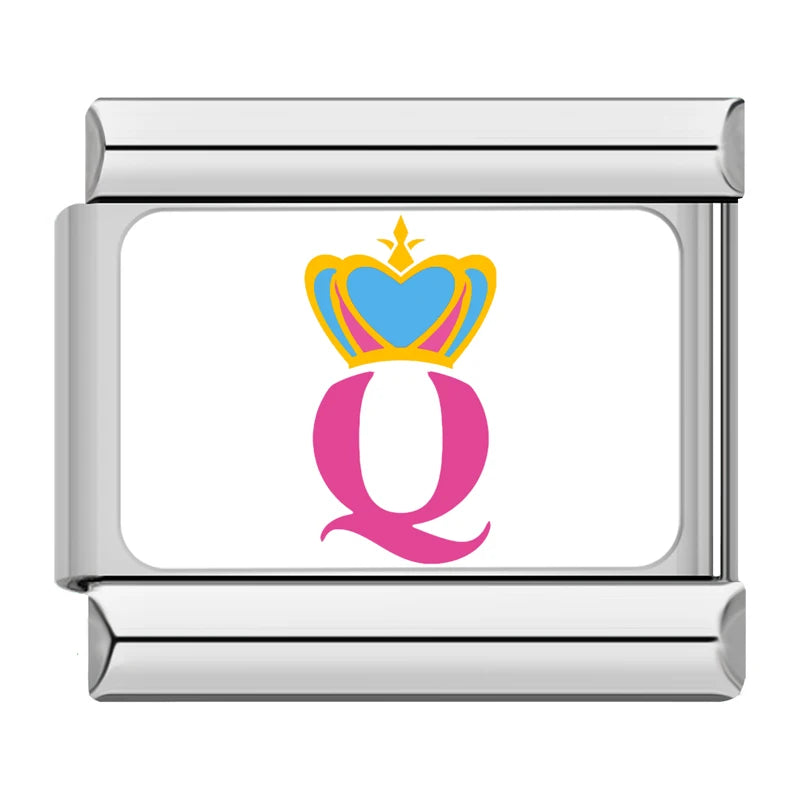 Charm Italiano Link - Colección "Parejas y Conexión": Puzzle, Llave y Coronas (Acero Esmaltado)