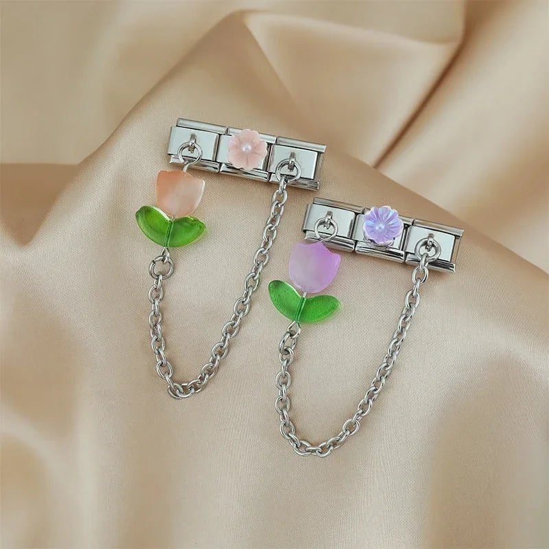 Charm Italiano Doble - Cadena con Tulipán (Joya Botánica)