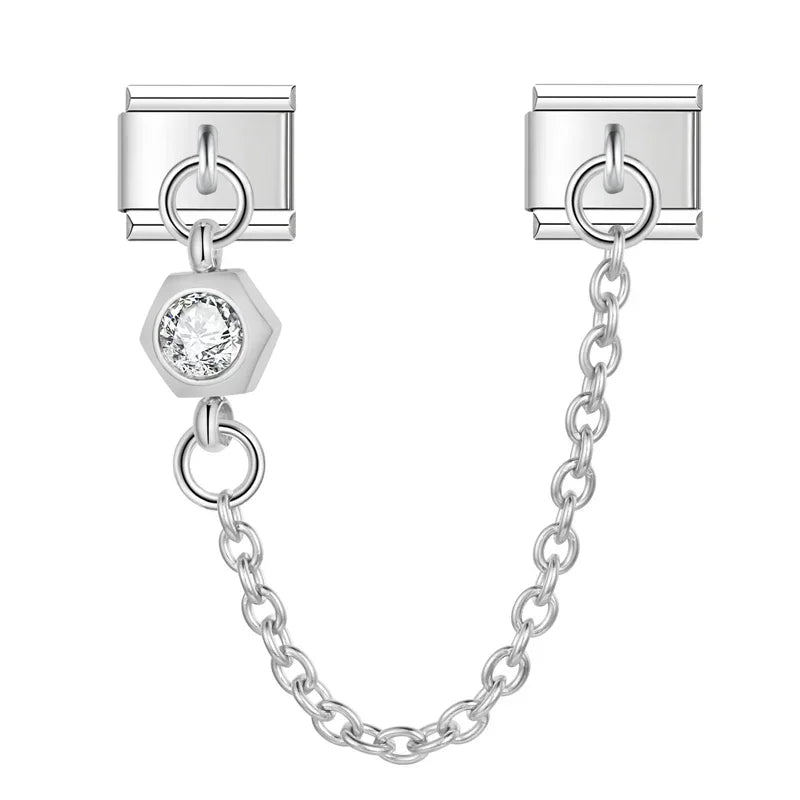 Charm Italiano Doble - Cadena de Seguridad con Mini-Colgante (Plata y Zirconias)