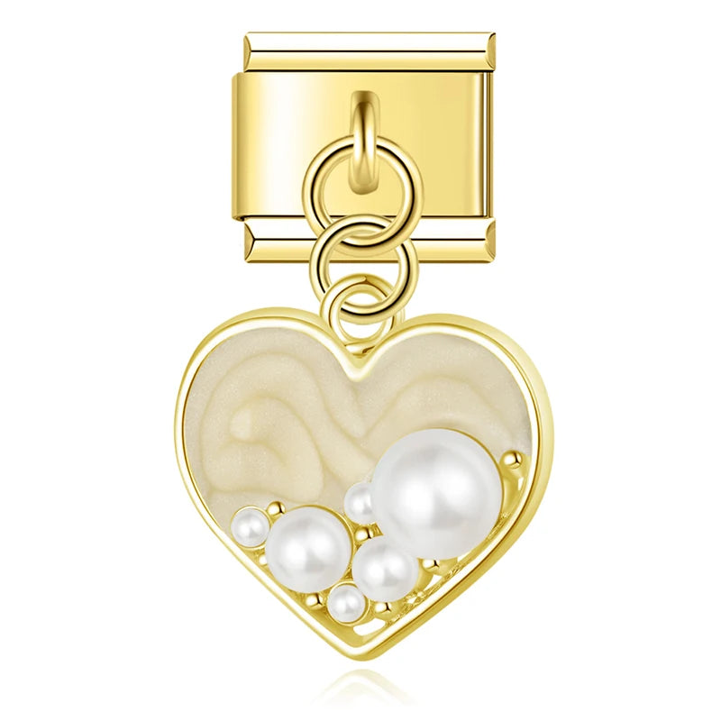 Charm Italiano Colgante - Colección Flores y Corazones con Perla