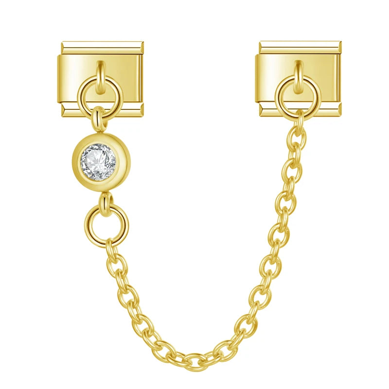 Charm Italiano Doble - Cadena de Conexión con Zirconia (Estilo Safety Chain)