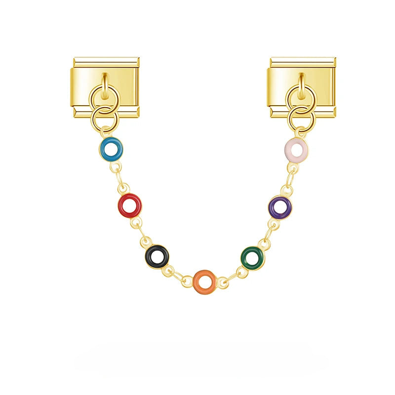 Charm Italiano Doble - Cadena Arcoíris y Ojos (Toque de Color)