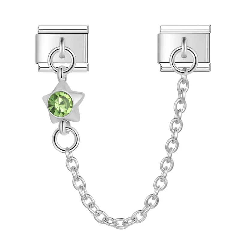 Charm Italiano Doble - Cadena de Seguridad con Mini-Colgante (Plata y Zirconias)