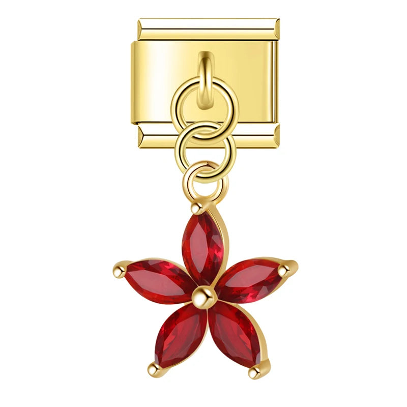 Charm Italiano Colgante - Colección Botánica Lujosa (Flores, Hojas y Zirconias)
