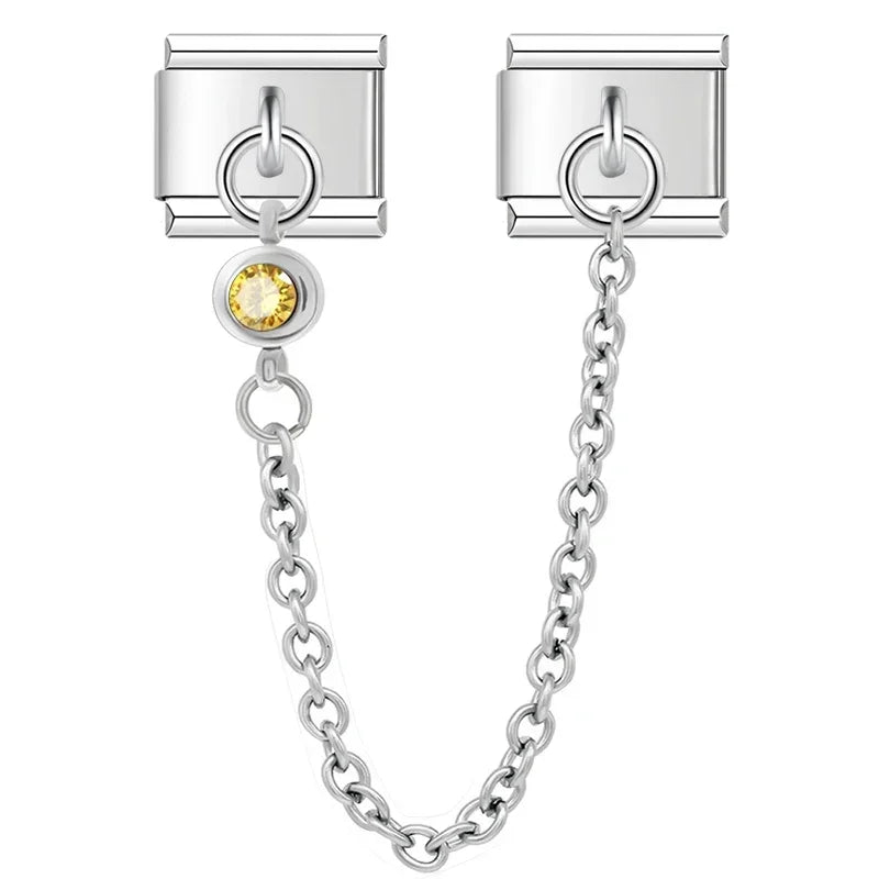 Charm Italiano Doble - Cadena de Seguridad con Mini-Colgante (Plata y Zirconias)