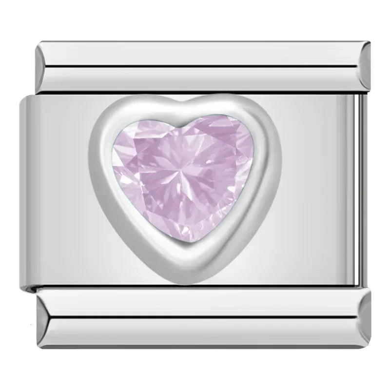 Charm Italiano Plano - Corazón Solitario de Zirconia (Piedras de Color)