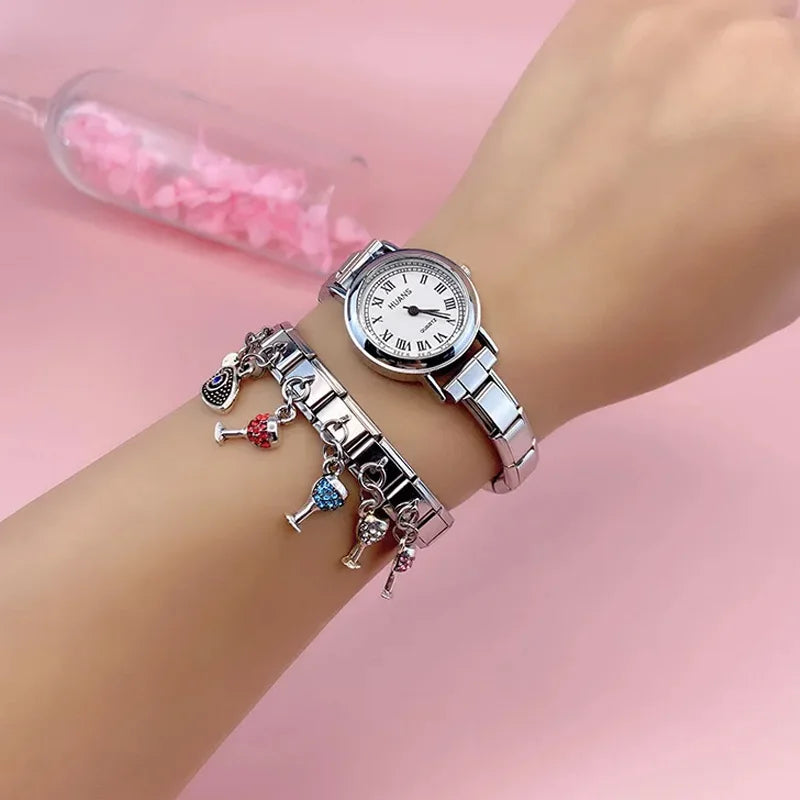 Charm Italiano Colgante - Colección Celebración (Copa de Vino, Ramo de Flores)