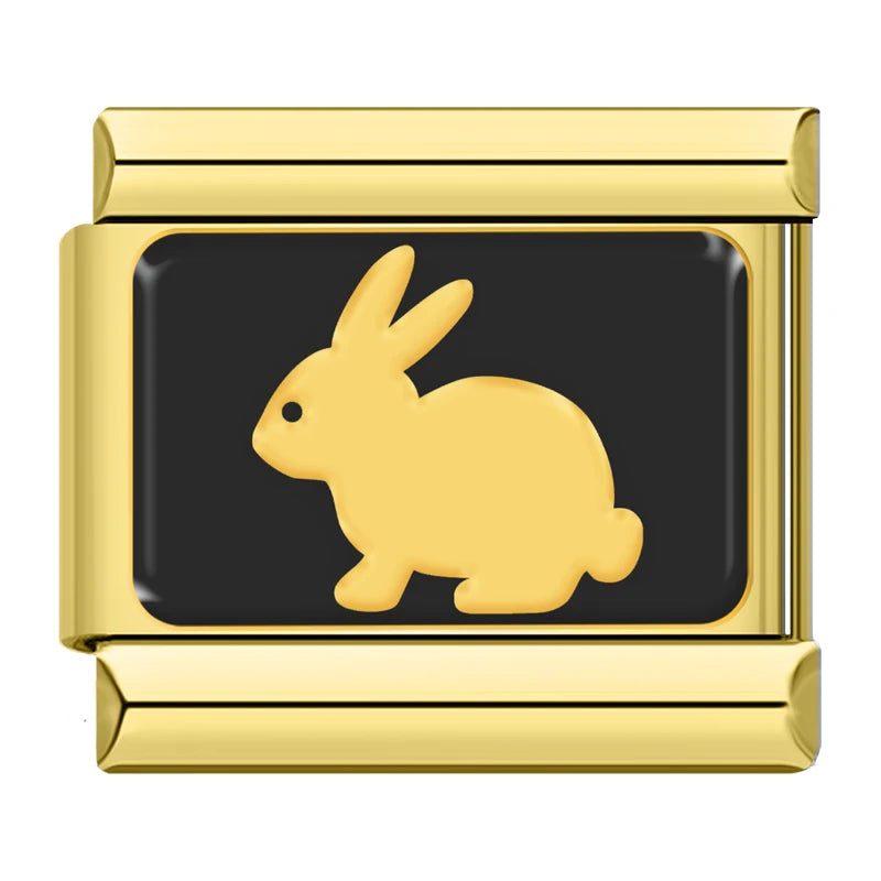 Charm Italiano Plano - Colección Siluetas Animales (Oro sobre Negro)