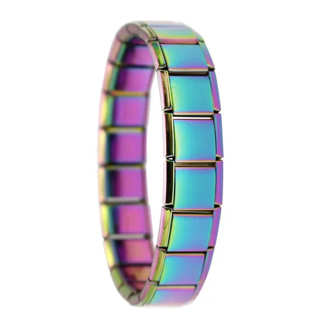 Bracelet à base large 13 mm - Acier brut (Arc-en-ciel, Or et Noir)