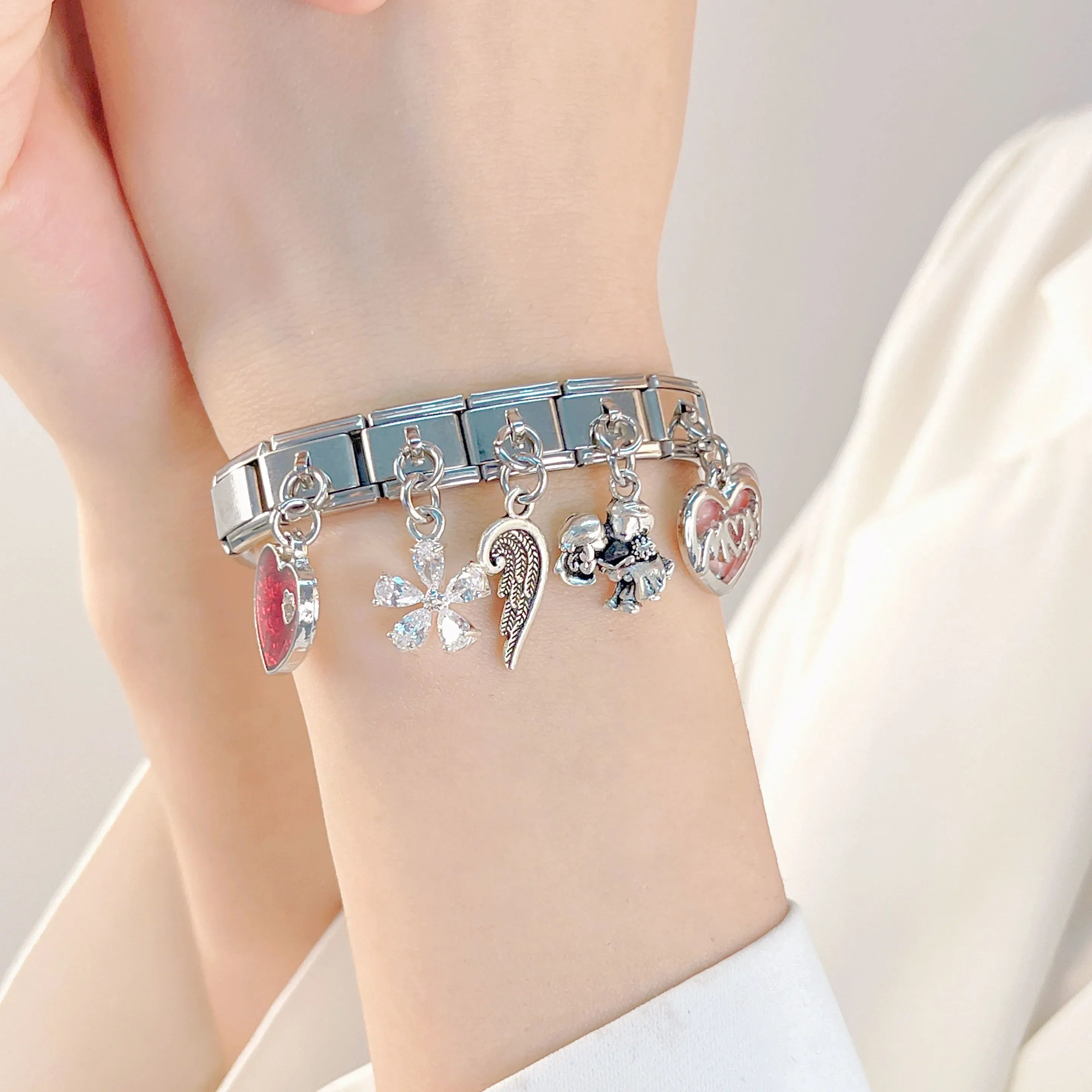 Charm Italiano Colgante - Colección Amor Romántico (Corazones y Flores)