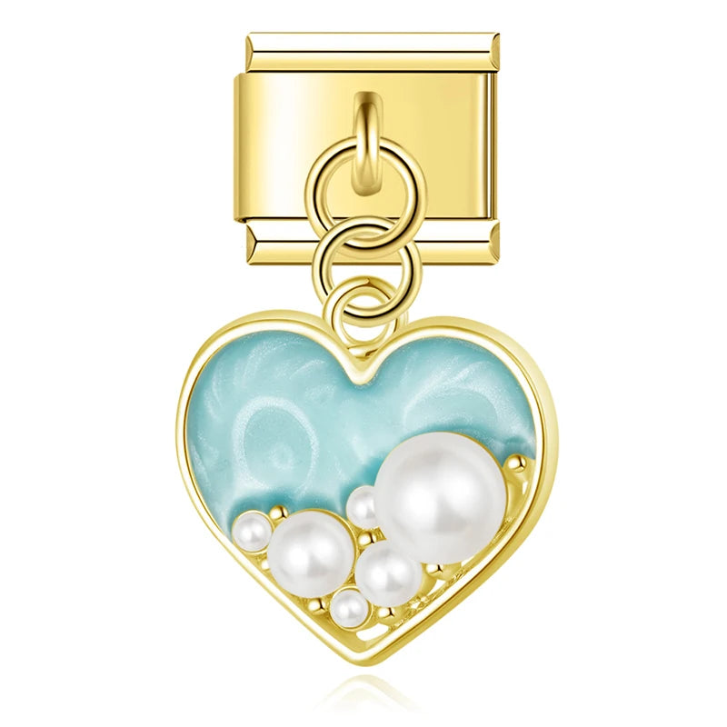 Charm Italiano Colgante - Colección Flores y Corazones con Perla