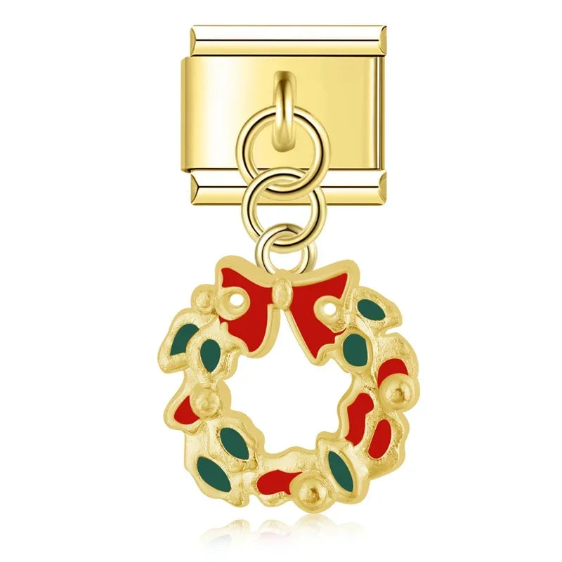 Charm Italiano Colgante - Colección Navidad Dorada (Árbol, Muñeco y Regalos)