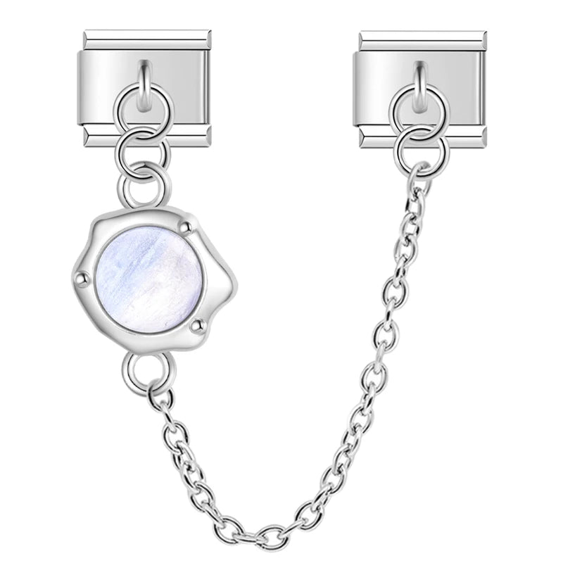 Charm Italiano Doble - Cadena con Piedra Ópalo (Efecto Iridiscente)