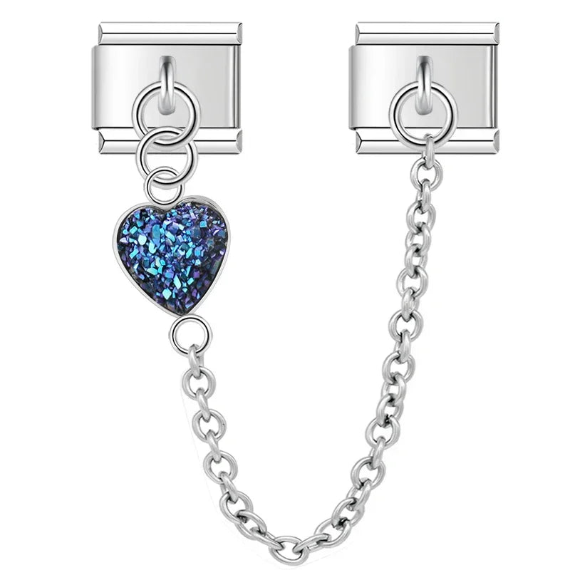 Charm Italiano Doble - Corazón Texturizado con Cadena (Efecto Escarcha)