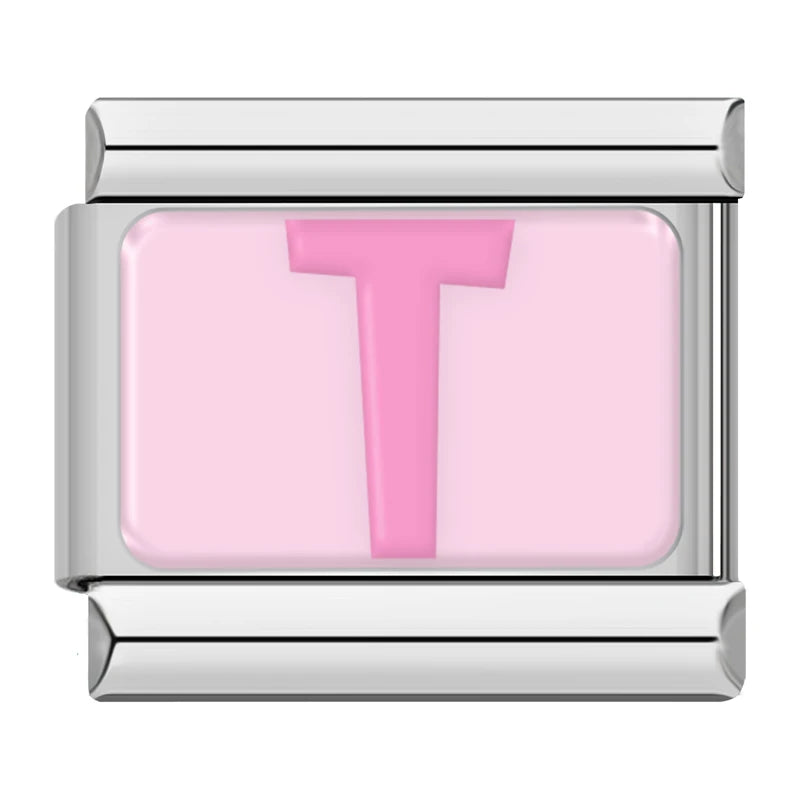 Charm Italiano Plano - Iniciales Rosa Pastel (Abecedario Completo)