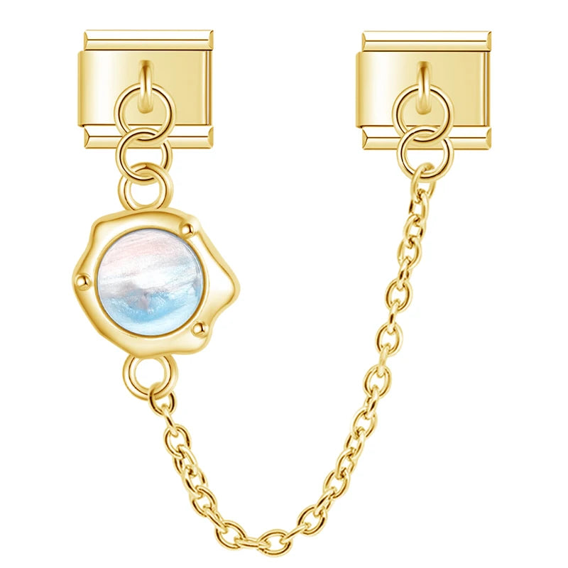 Charm Italiano Doble - Cadena con Piedra Ópalo (Efecto Iridiscente)