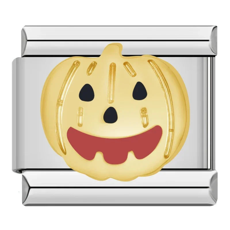 Charm Italiano Plano - Colección Halloween Gótico (Cráneos, Murciélagos y Luna)