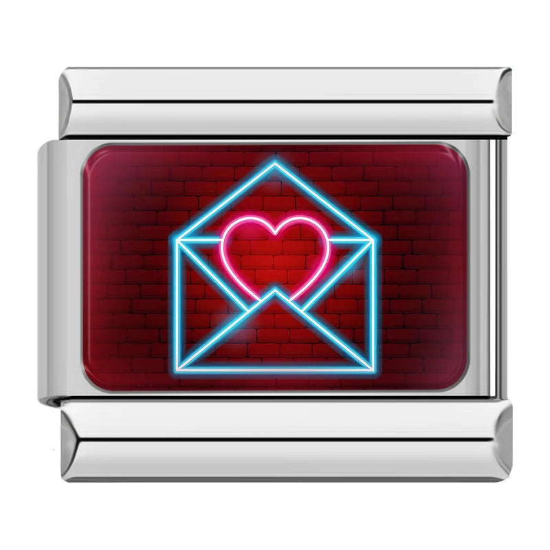 Charm Italiano Link - Colección "Neon Vibes": Luces LED, Amor y Fiesta (Acero Plata)