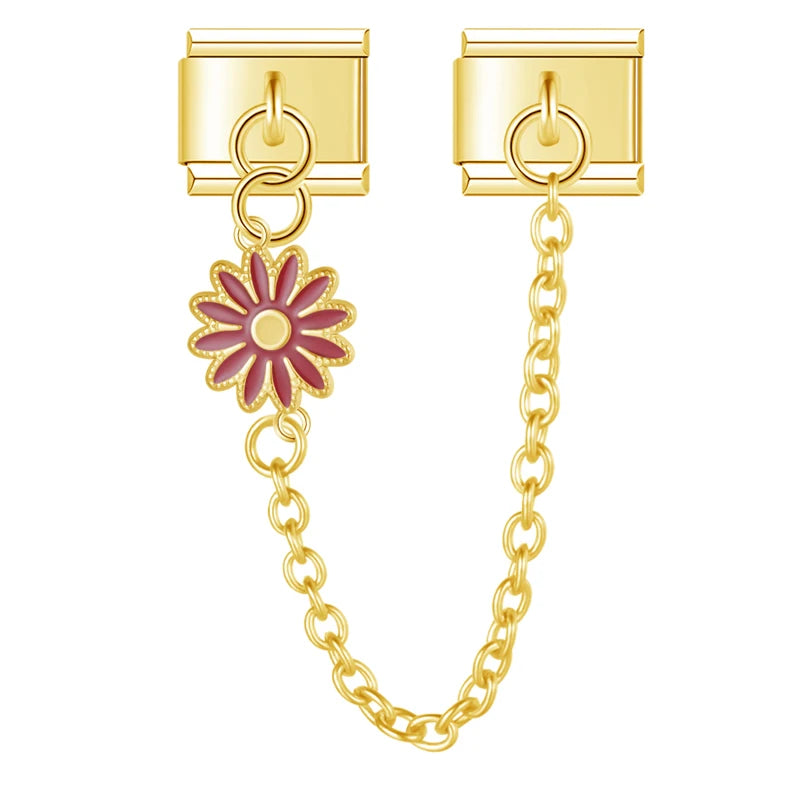 Charm Italiano Doble - Cadena con Margarita Colgante (Primavera Dorada)