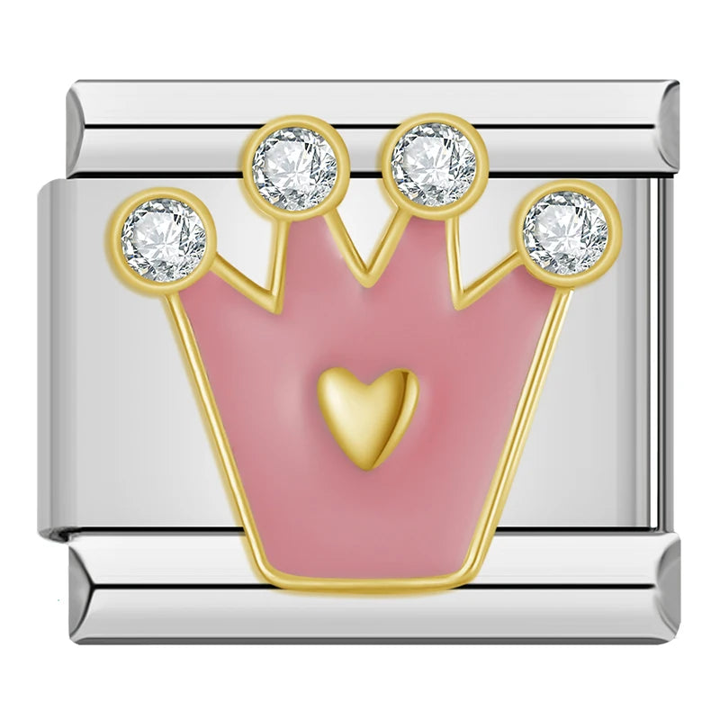 Charm Italiano Plano - Colección Romance Real (Coronas, Alas y Cristales Brillantes)