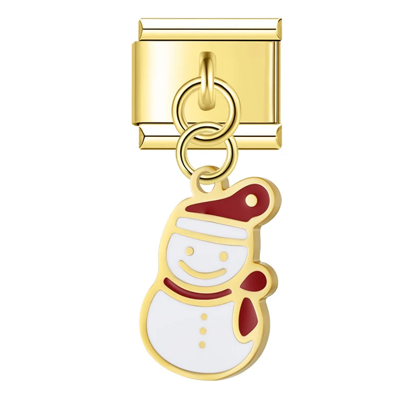 Charm Italiano Colgante - Colección Navidad Dorada (Muñeco de Nieve, Reno, Regalos)