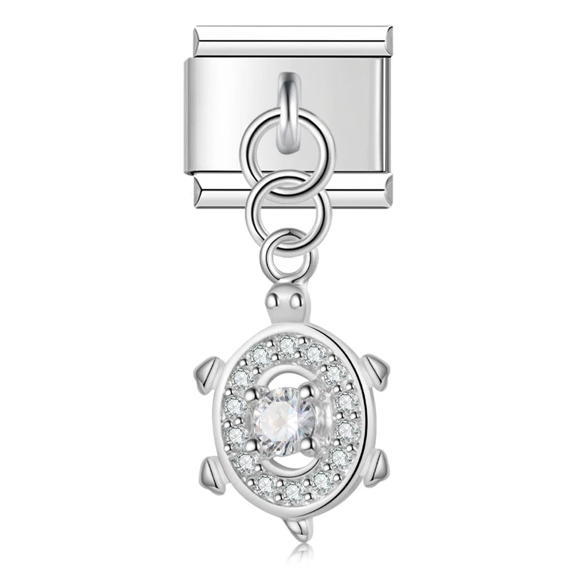 Charm Italiano Colgante - Mariposa y Tortuga con Zirconias (Oro, Plata y Rosa)