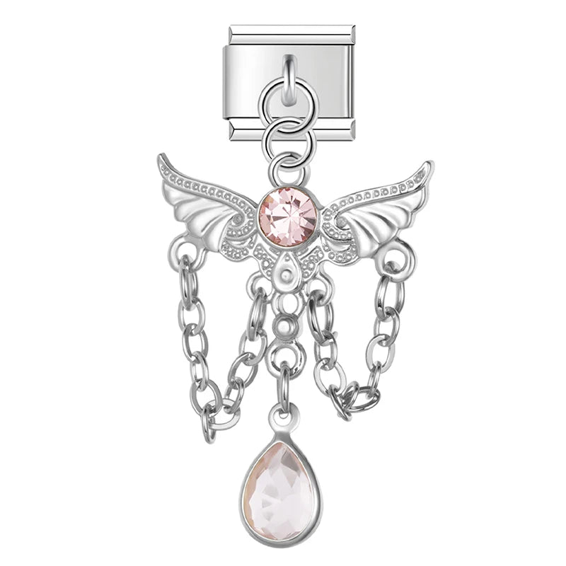 Charm Italiano Colgante - Ángel y Tassel de Cristal (Máximo Brillo)